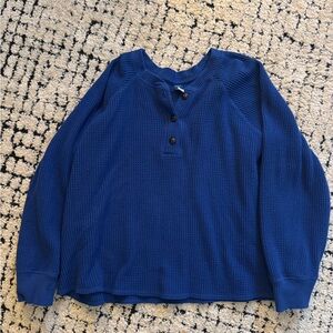 Old Navy Royal Blue Waffle-Knit Henley Long Sleeve Top